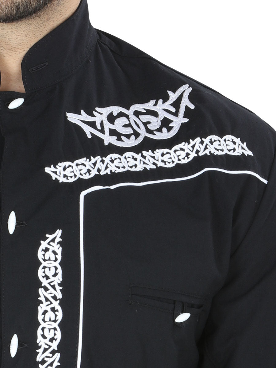 Men's El Señor de los Cielos Charro Embroidery Shirt, Black/White, 40782