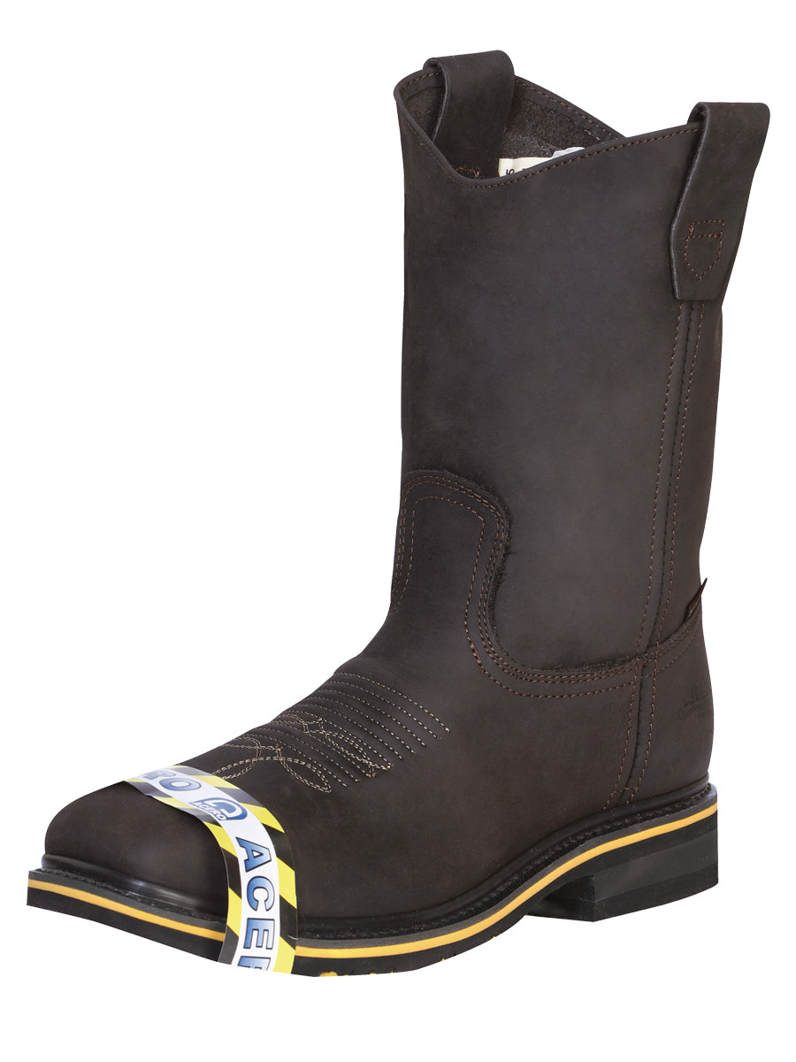 Establo Men's Rodeo Boot - Crazy Leather Chocolate with Steel Toe 41545