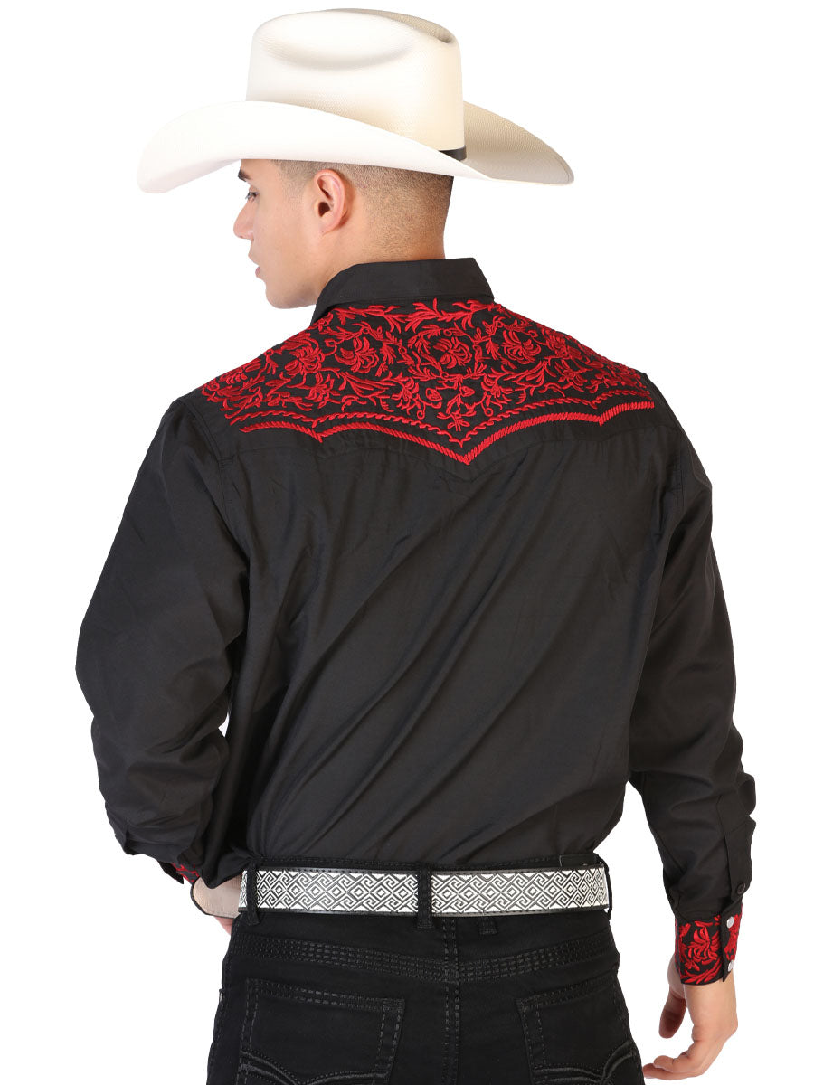 El Señor de los Cielos Embroidered Shirt Black/Red 43301