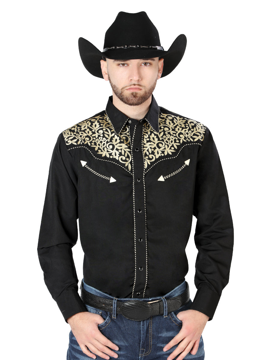 El General Embroidery Western Shirt Black/Gold 44192