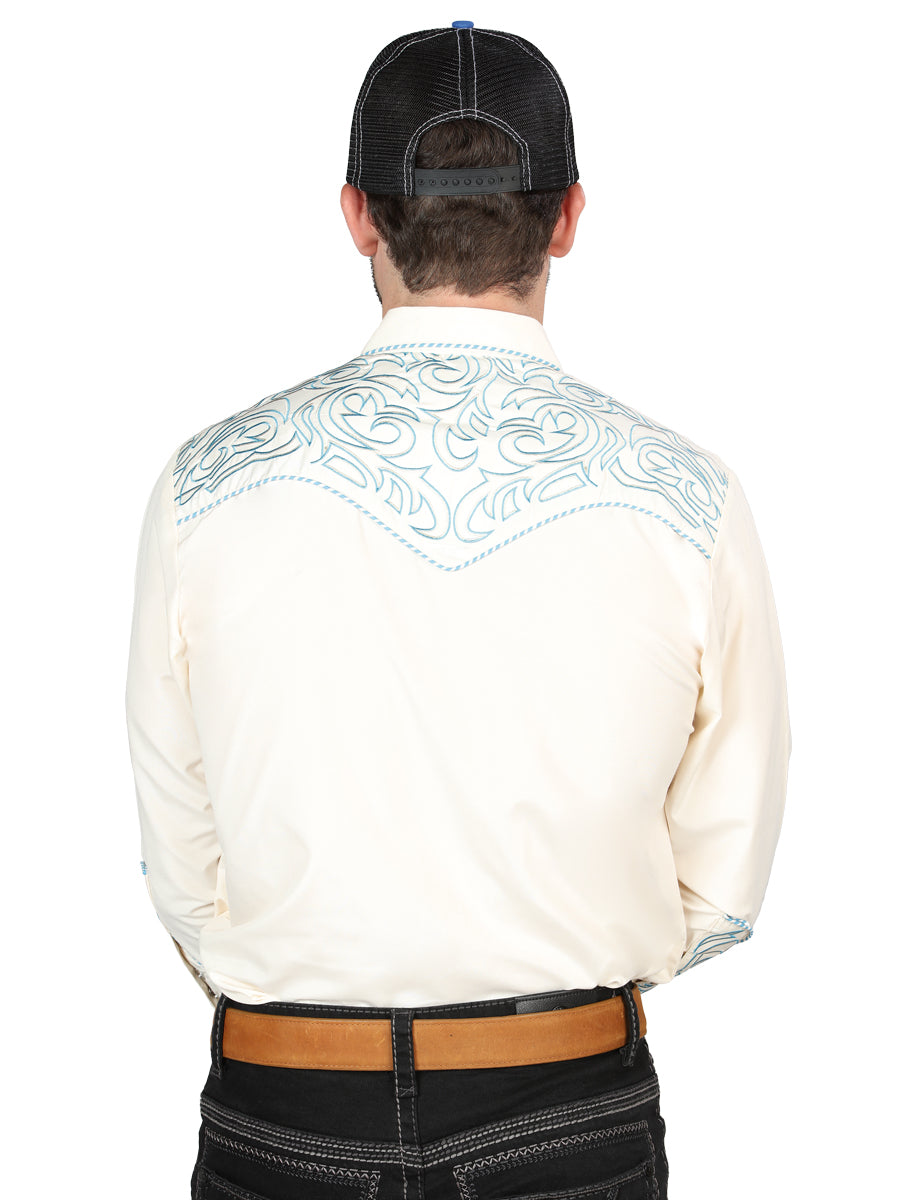 El General Embroidered Western Shirt Beige/Blue 44199