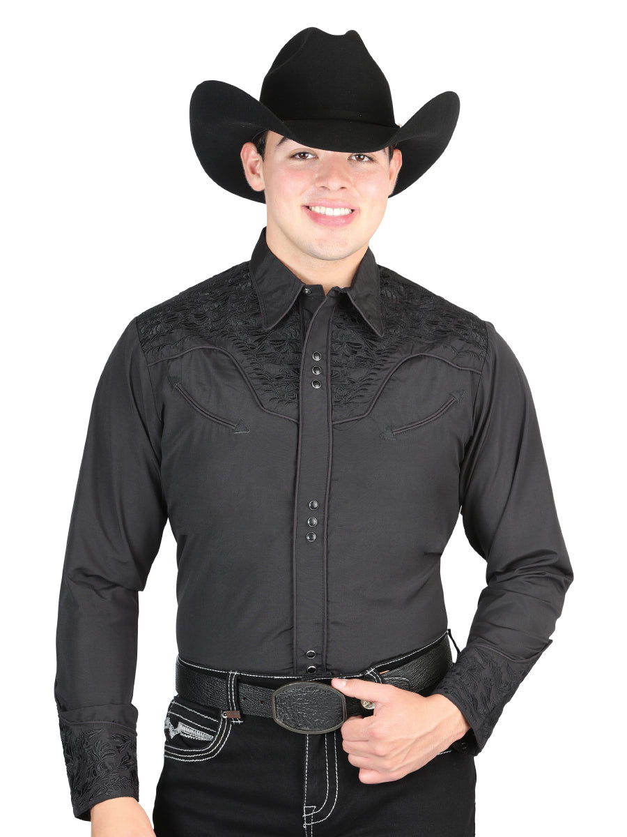 El Señor De Los Cielos Embroidered Shirt Black/Black 44331