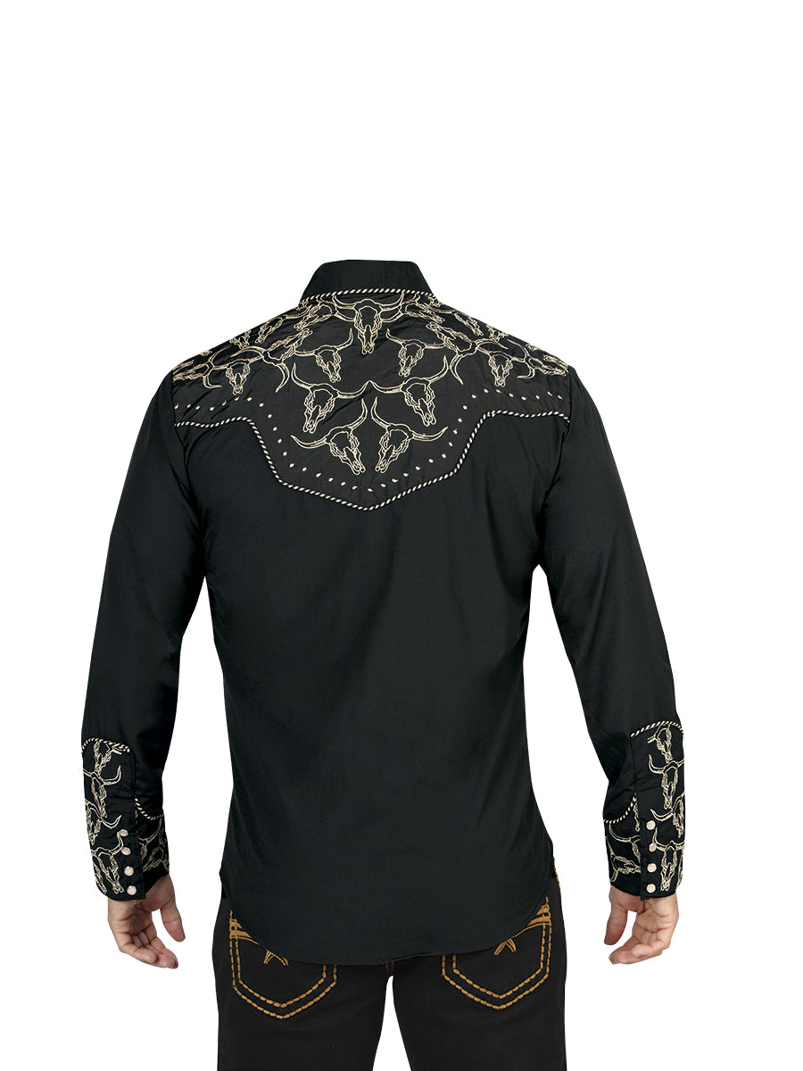 El Señor De Los Cielos Embroidered Shirt Black/Gold 44338