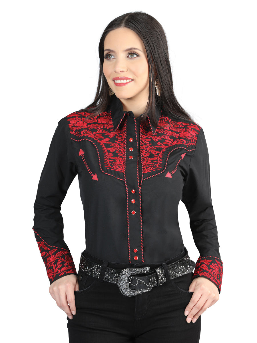 Senor De Los Cielos Embroidered Shirt Black/Red 44344