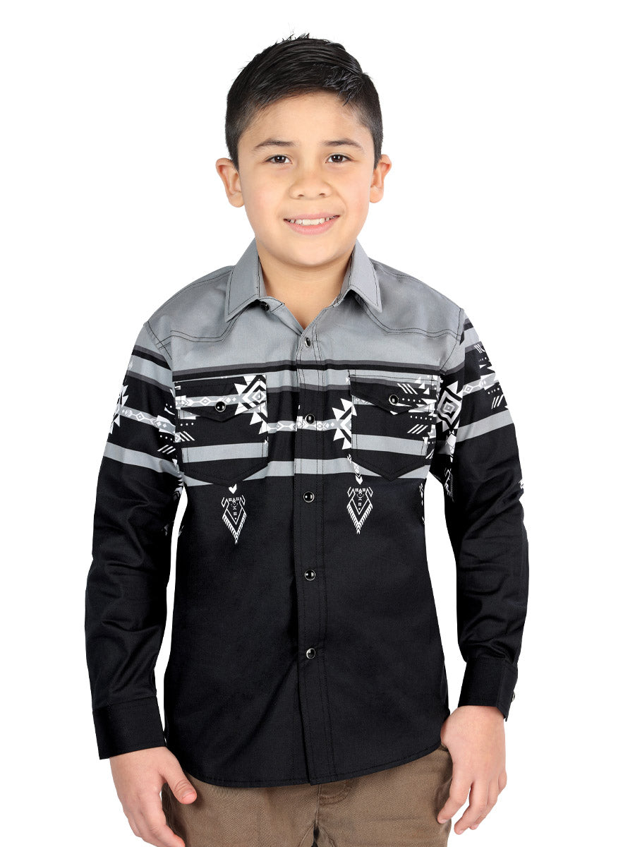 Casual Long-Sleeve Shirt by El General, Black/Grey, 44467