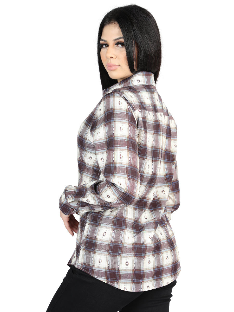 El General - Casual Long-Sleeve Shirt - Beige/Burgundy 44730