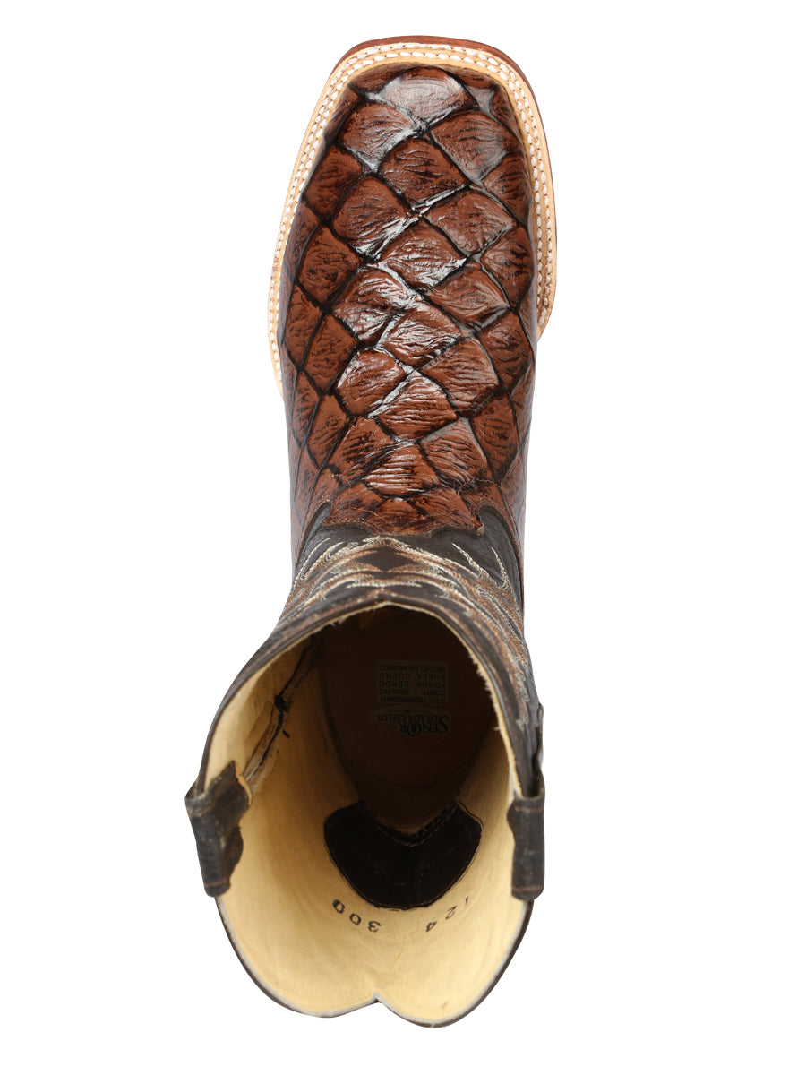 El Señor de los Cielos Men's Rodeo Boot - Monster Fish Imitation Leather - Brown 44931