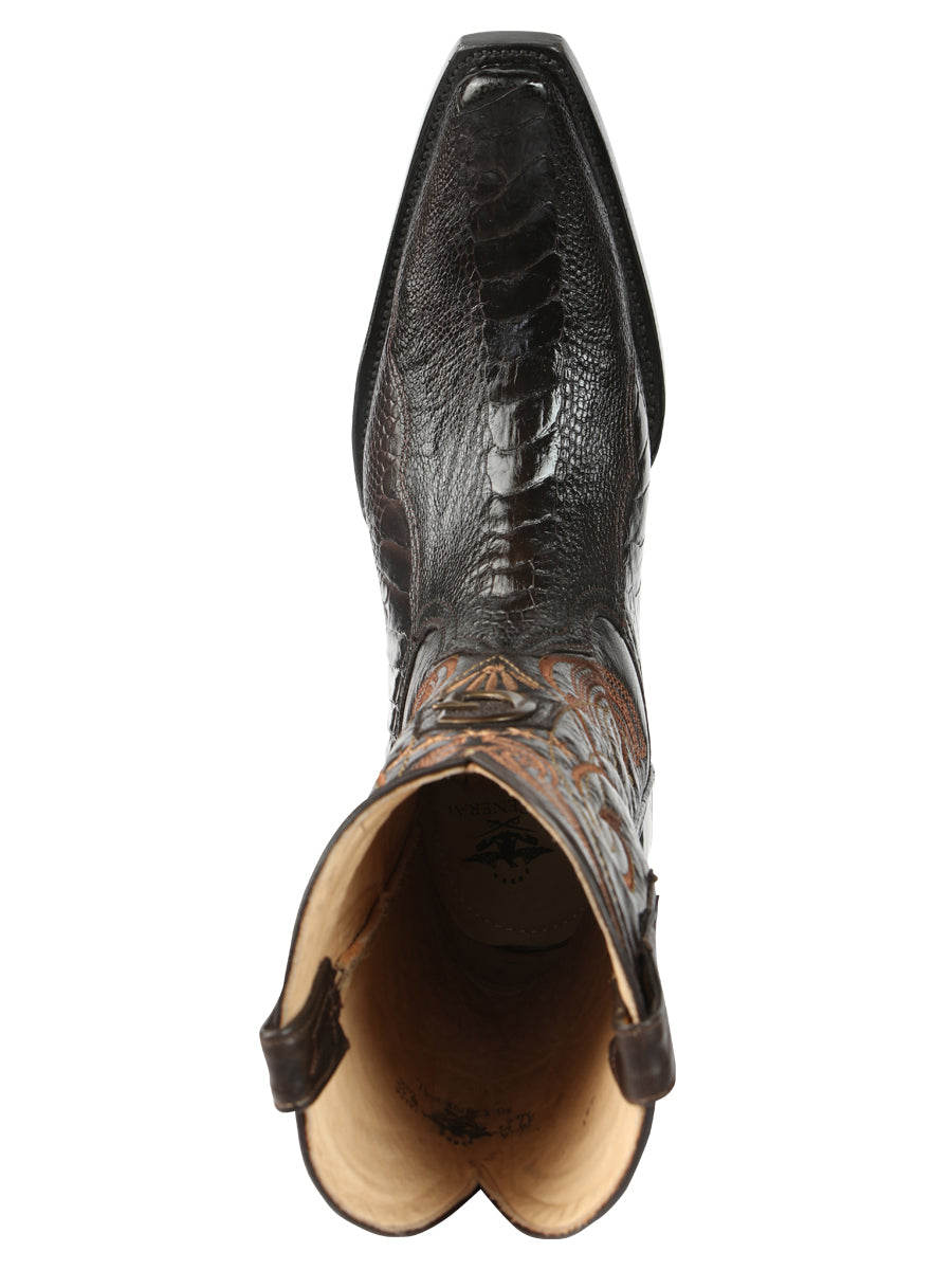 El General Men's Exotic Ostrich Leg Cowboy Boots - Brown 45068