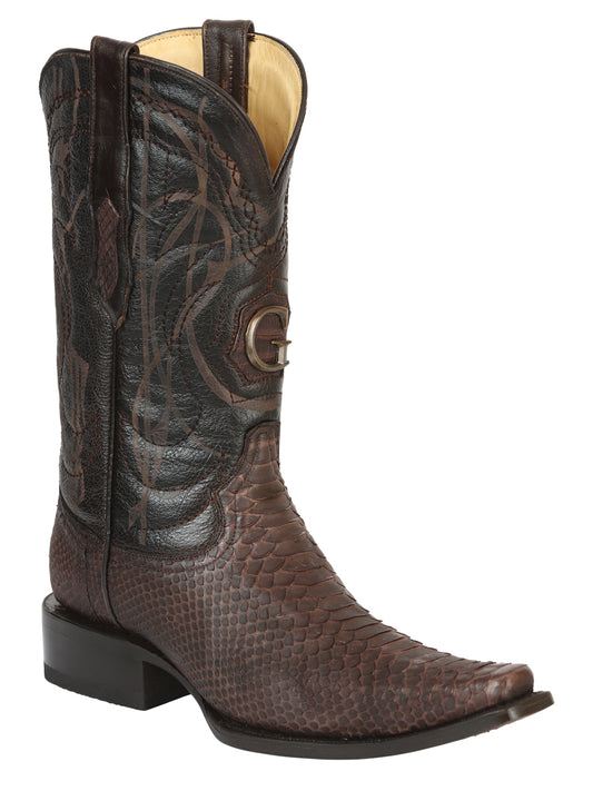 El General Men's Exotic Python Leather Cowboy Boots - Brown 45088