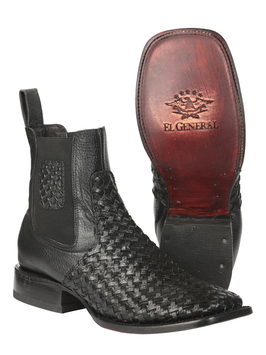 El General Men's Rodeo Black Petatillo Woven Ankle Boots 45181