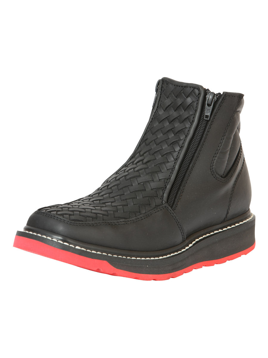 El General Men's Ankle Boots with Zipper, Woven Petatillo - Black
45358