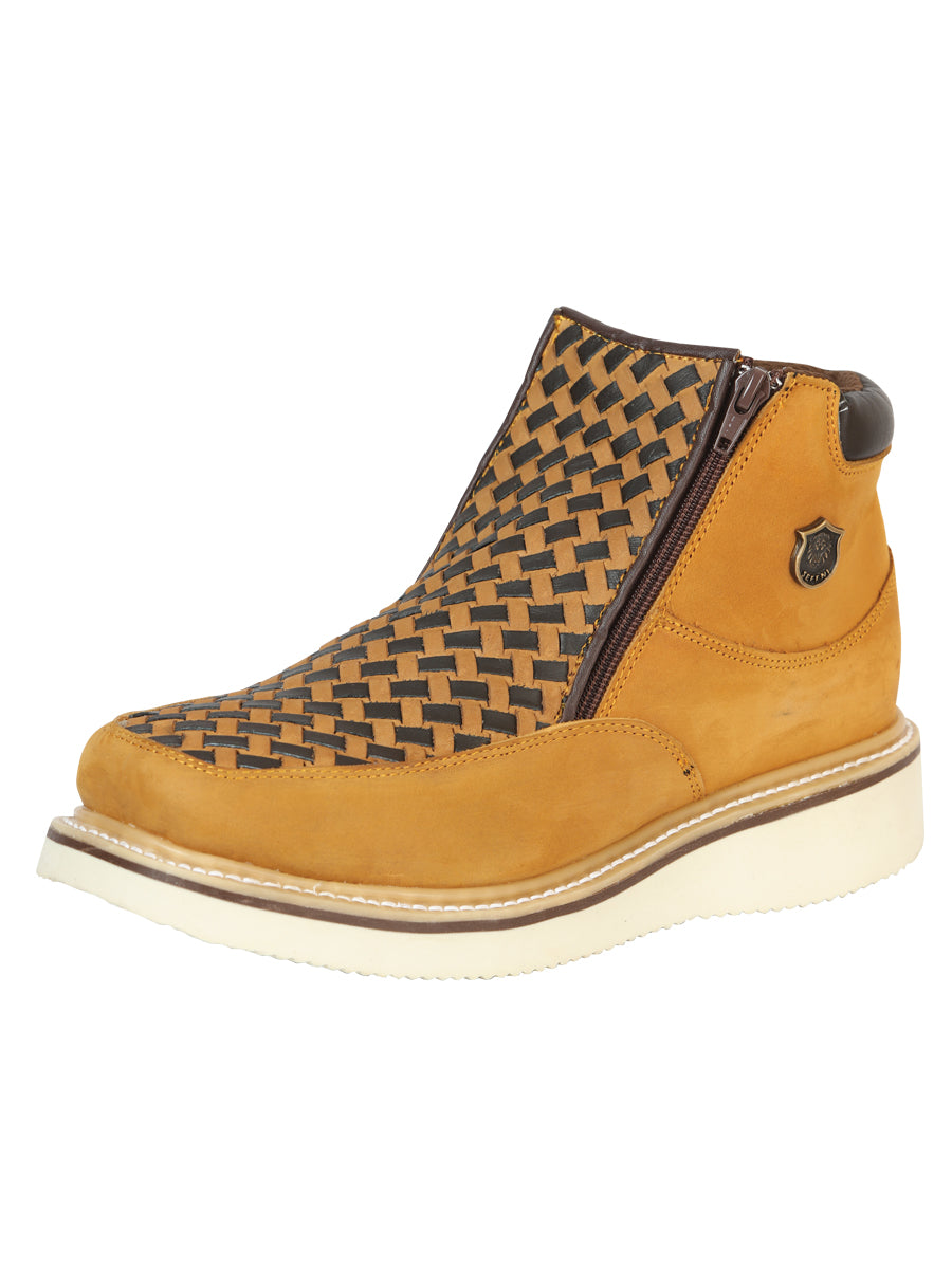 Sefeni Men's Double Zipper Shoe in Crazy Leather - Honey 45396