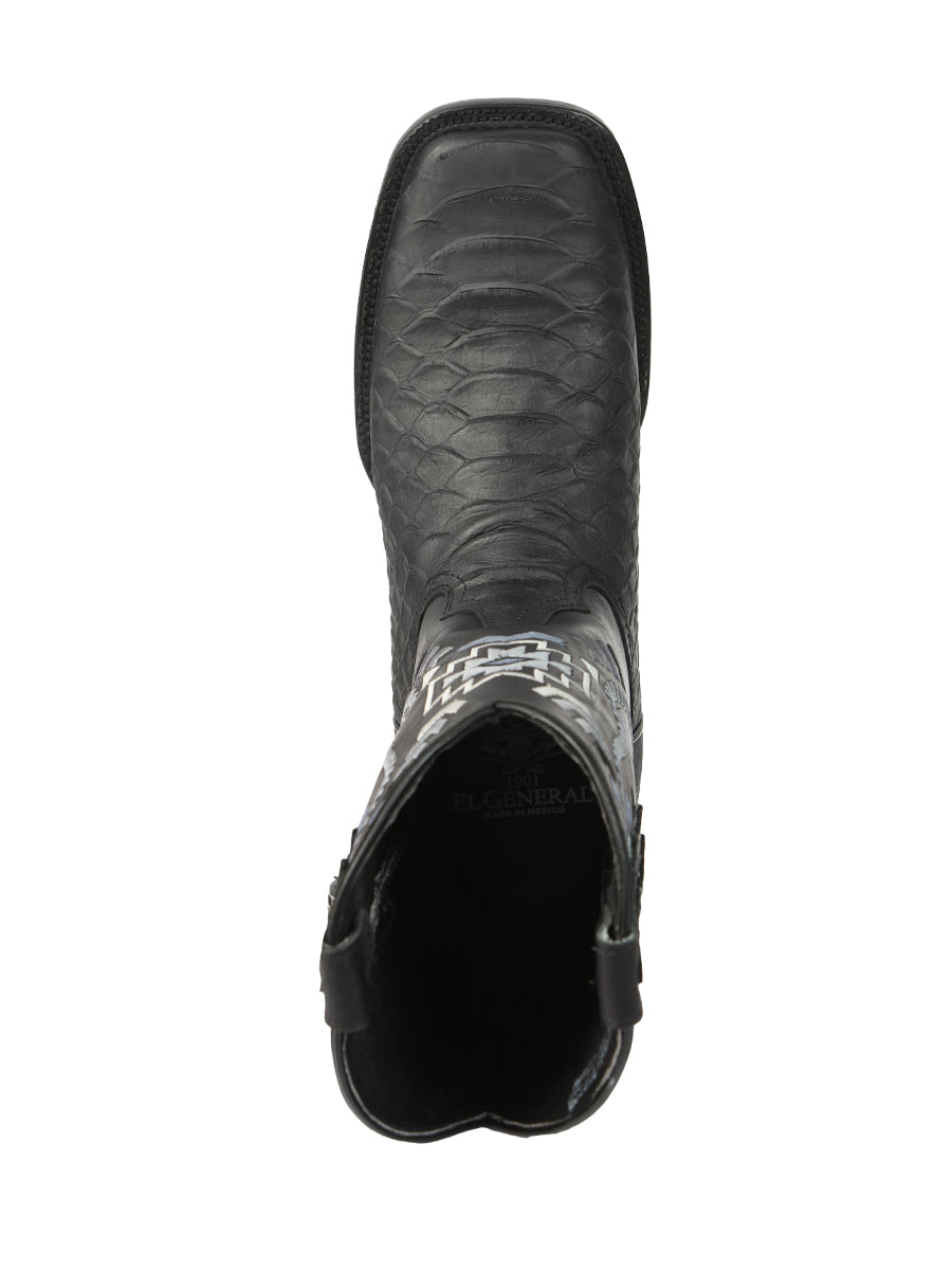 El General Men's Black Python Imitation Rodeo Boots 45398