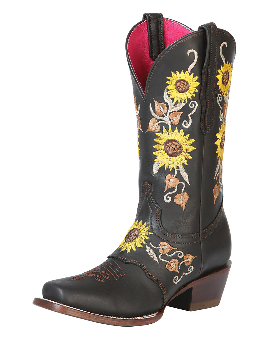 El General Women's Rodeo Boot - Dark Brown/Sunflowers 51144