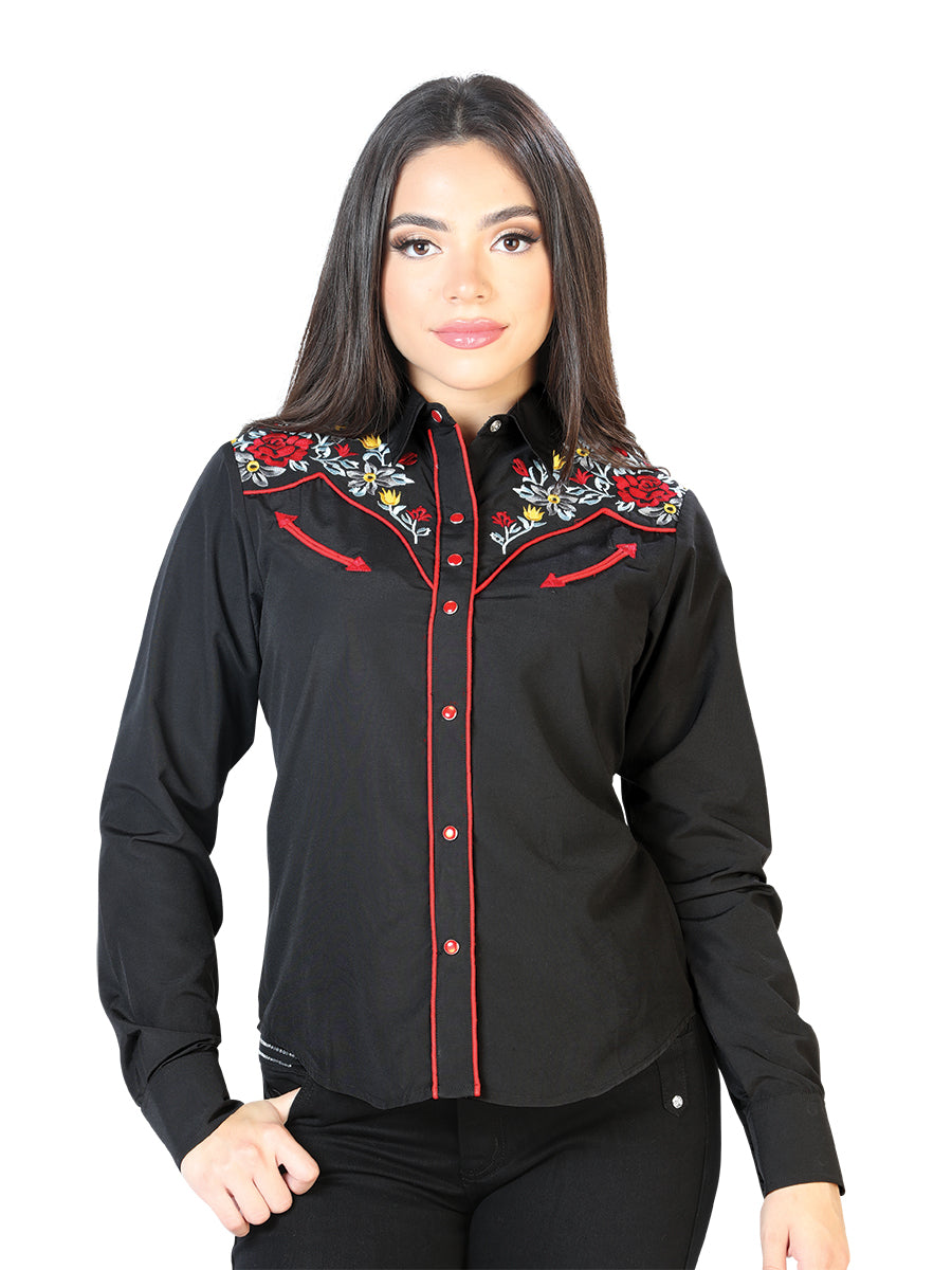 Women's Black Embroidered Western-Style Blouse 126685
