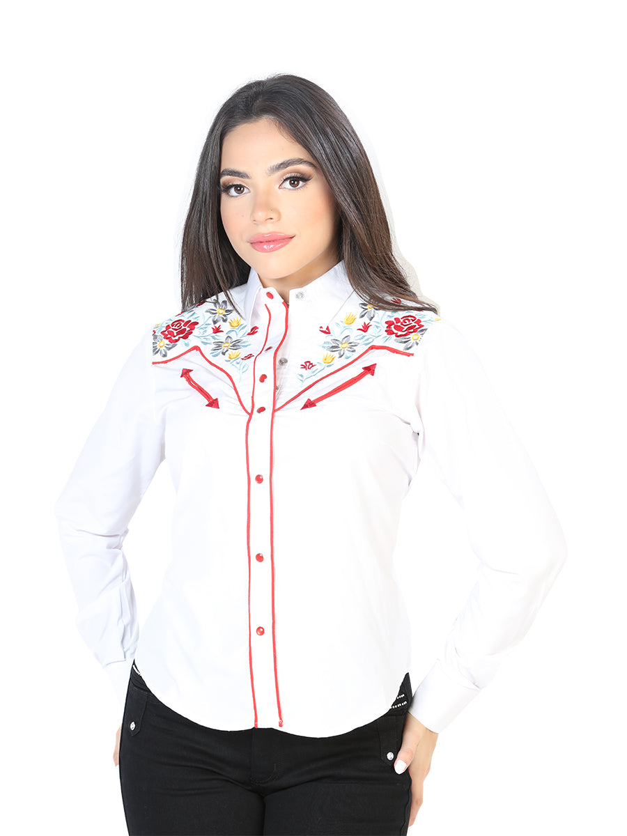 Women's White Embroidered Western-Style Blouse 126686
