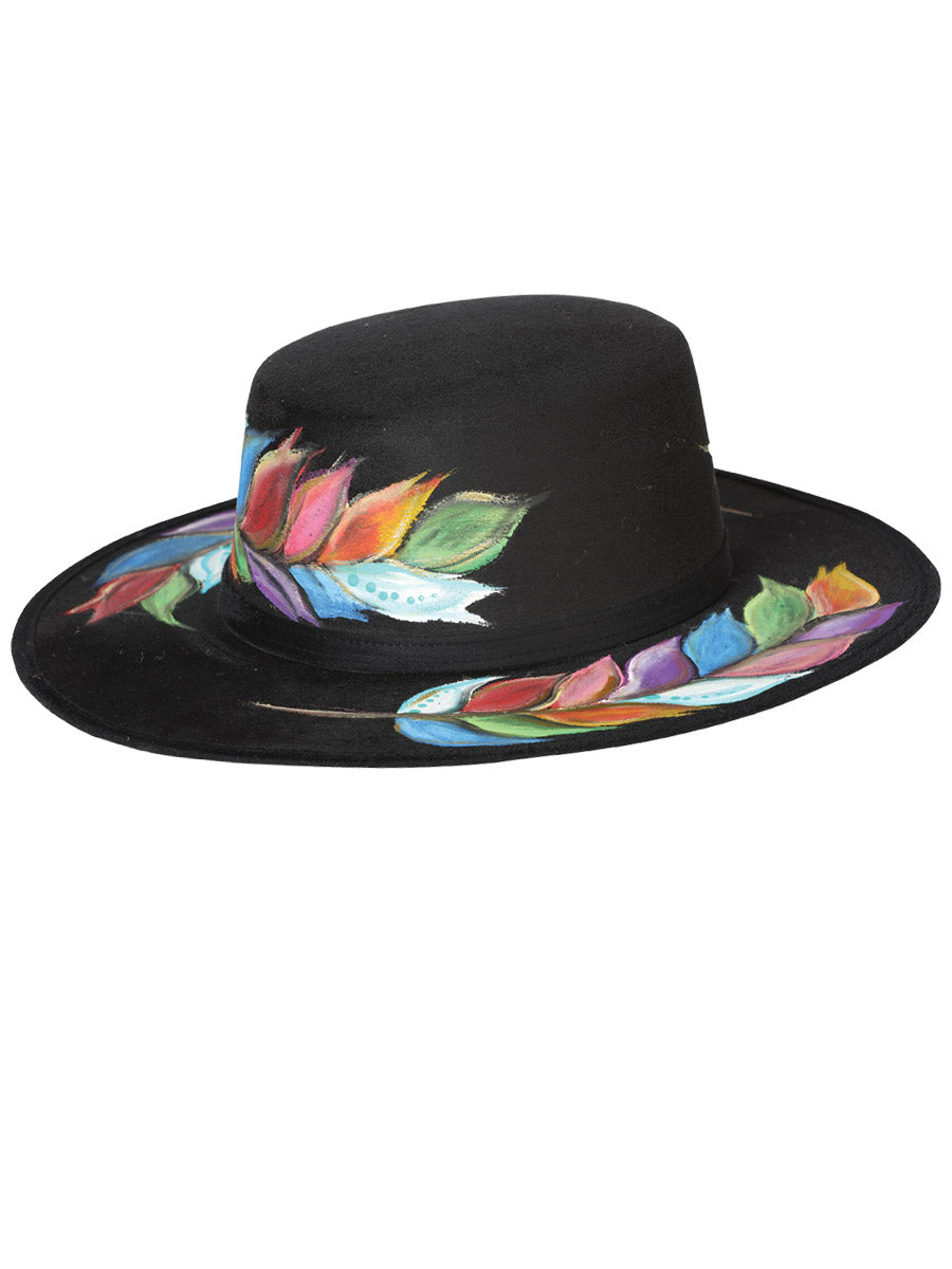 Artisanal Mexican Hand-Painted Suede Hat, Black 603729