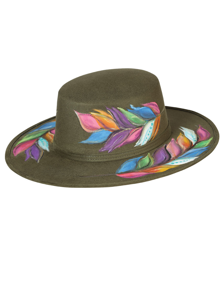 Artisanal Mexican Hand-Painted Suede Hat, Black 603730