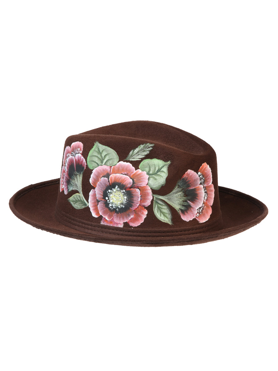 Artisanal Hand Painted Suede Hat, Brown 603822