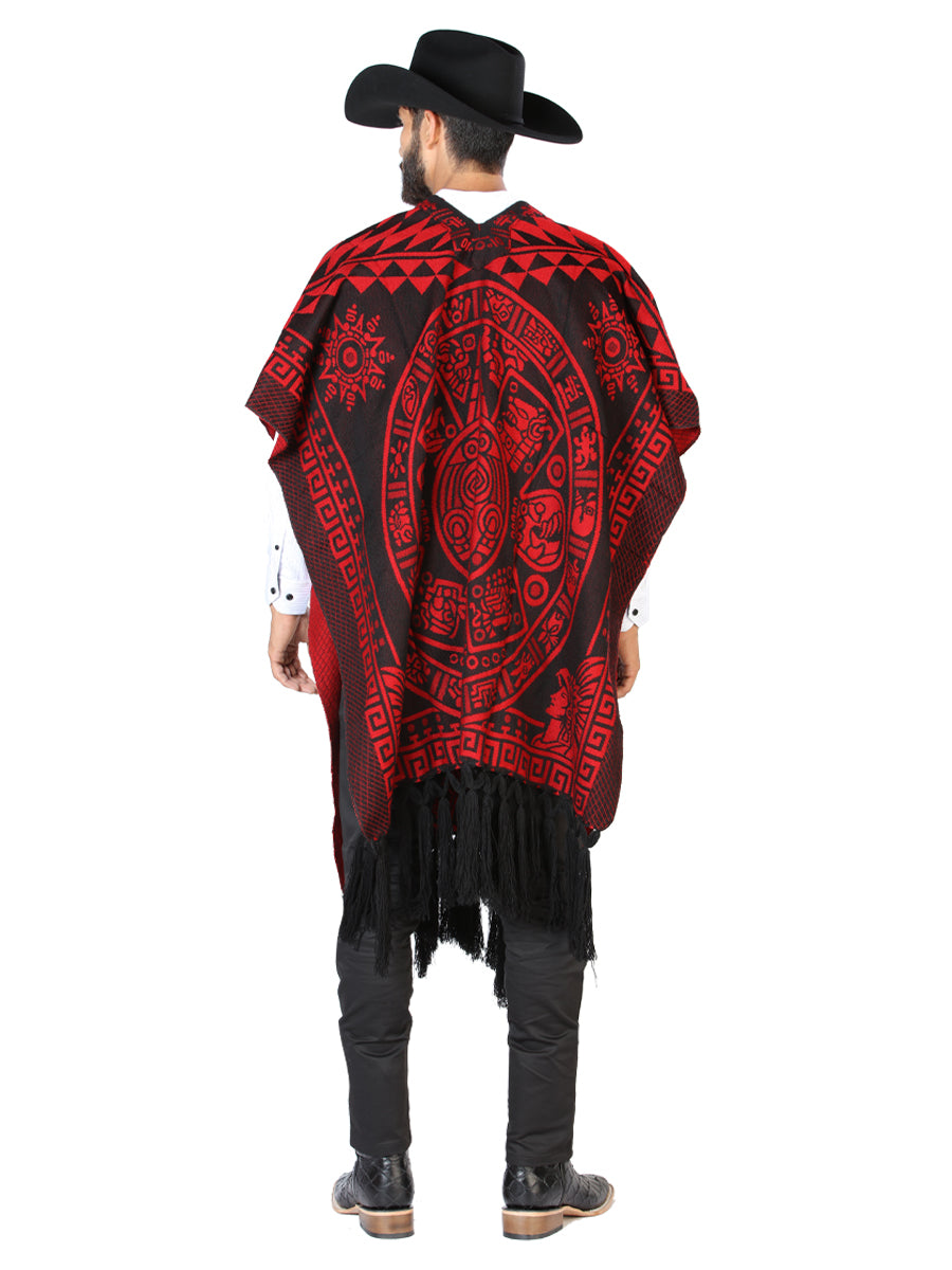 Artisanal Mexican Poncho 92% Acrylic, 8% Polyester Black/Red 603836