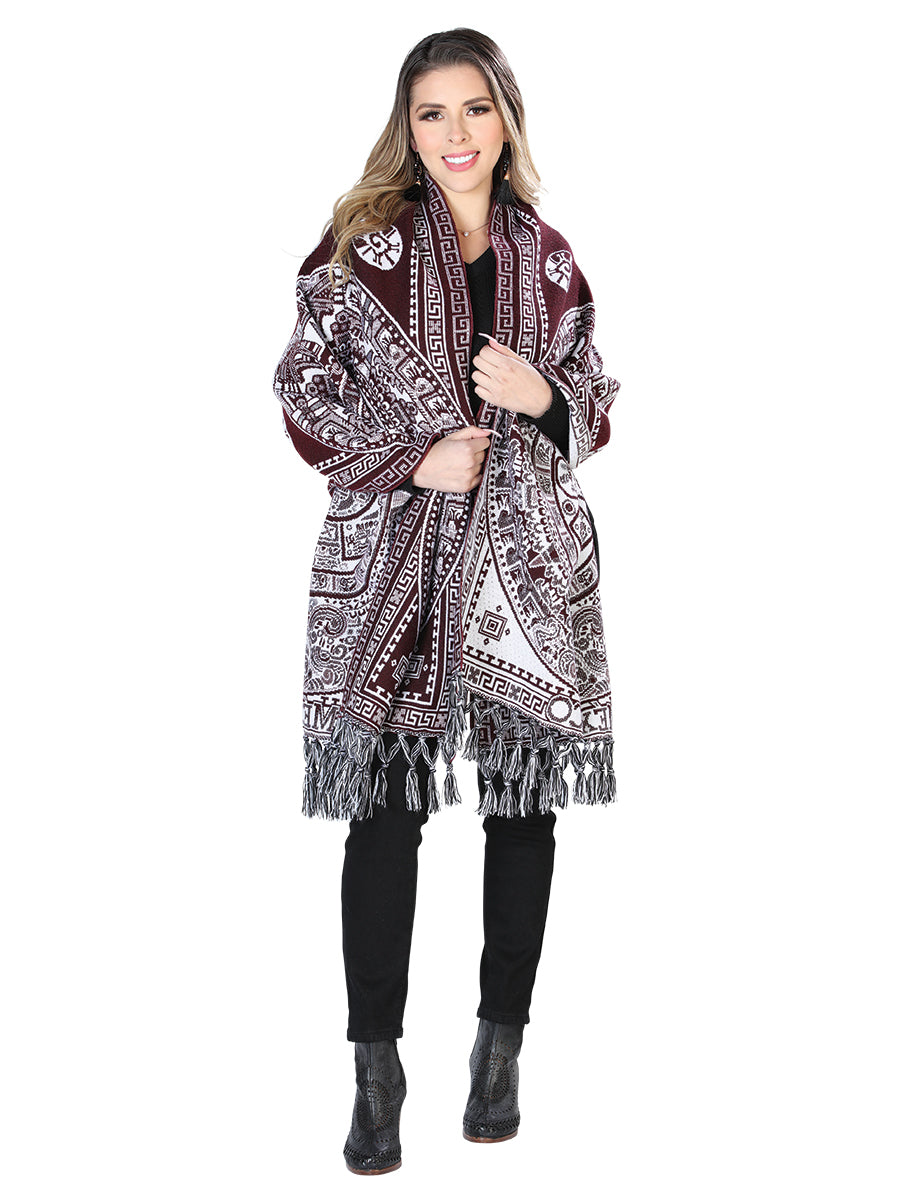 Mexican Artisan Shawl 100% Acrylic Wine 603889