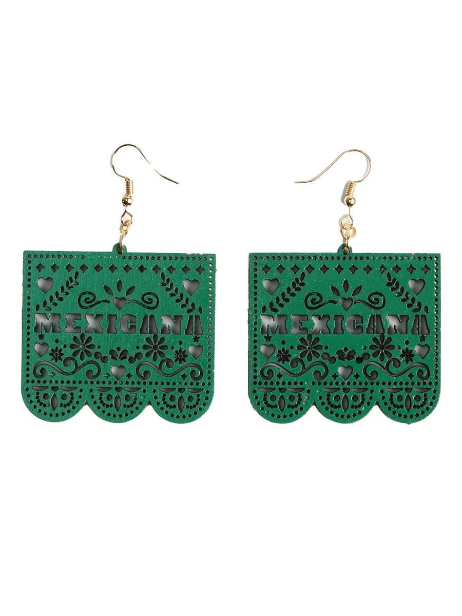 Artisanal Handmade Earrings, Wood, Green, 603947