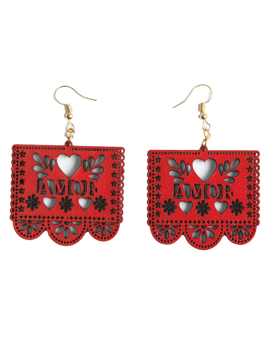Artisanal Handmade Wooden Earrings, Red, 603949