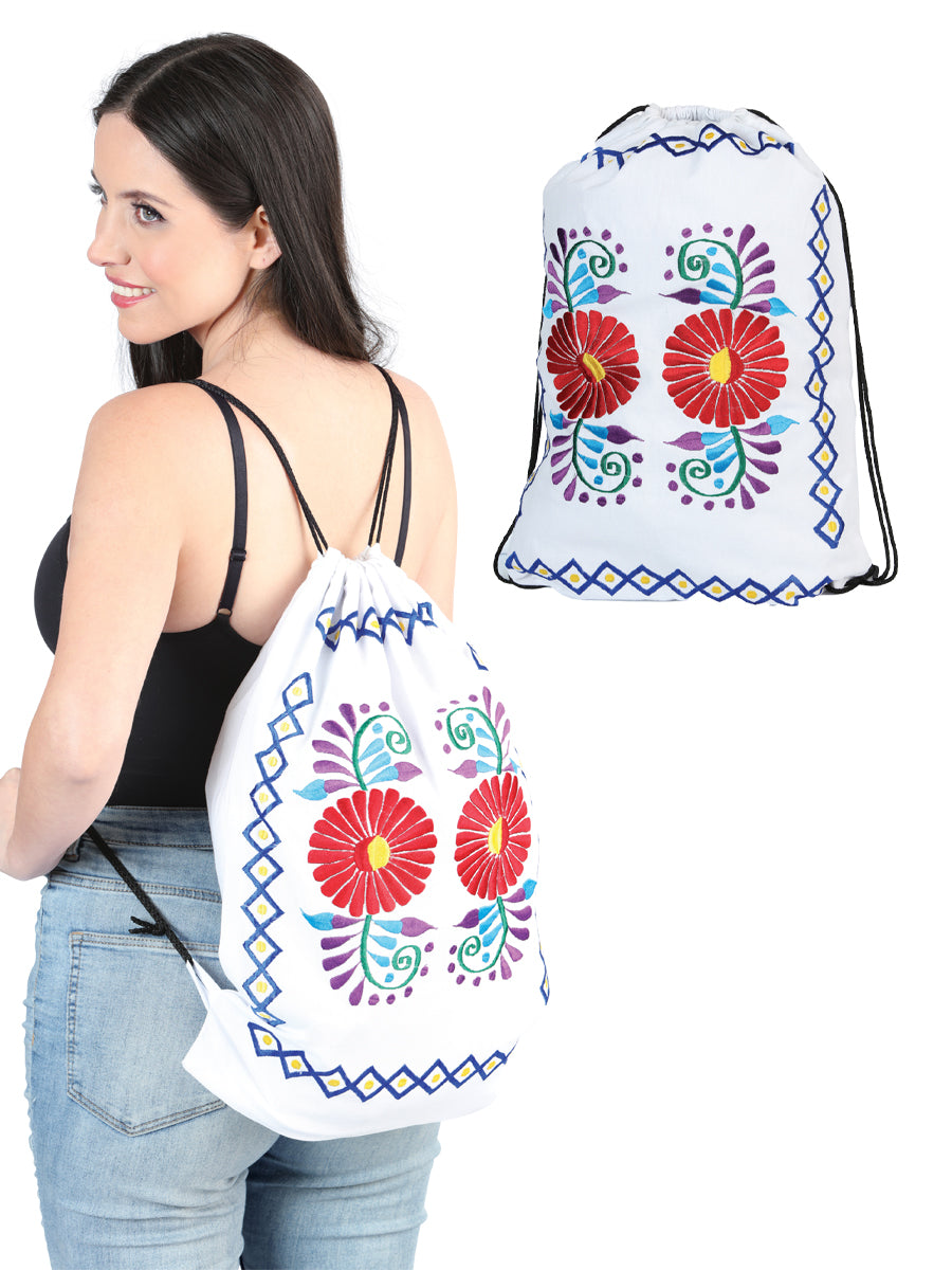 Artisanal Embroidered Backpack 100% Cotton White 603995