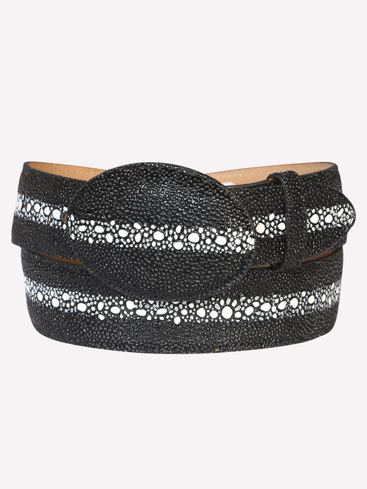 Men's Western Belt, Stingray Print Leather - Black P/C 10140