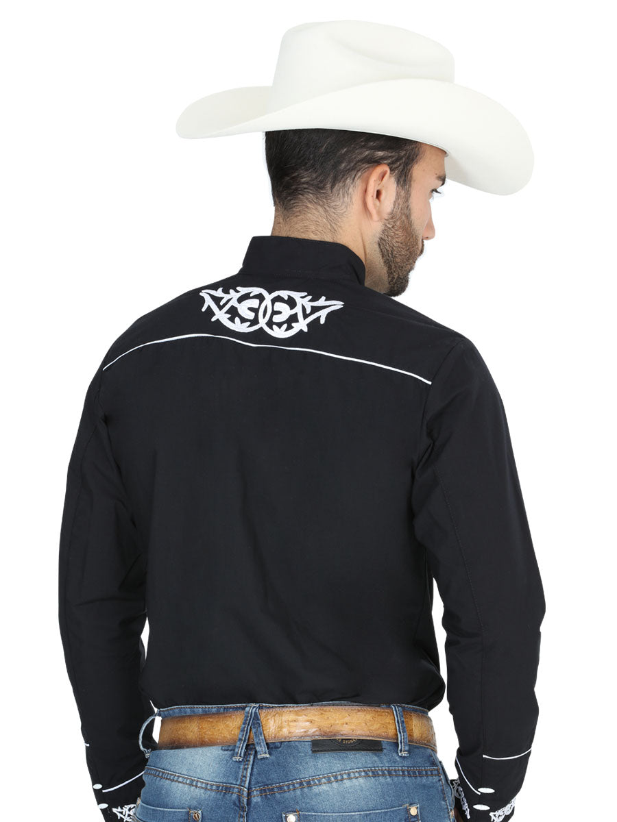 Men's El Señor de los Cielos Charro Embroidery Shirt, Black/White, 40782