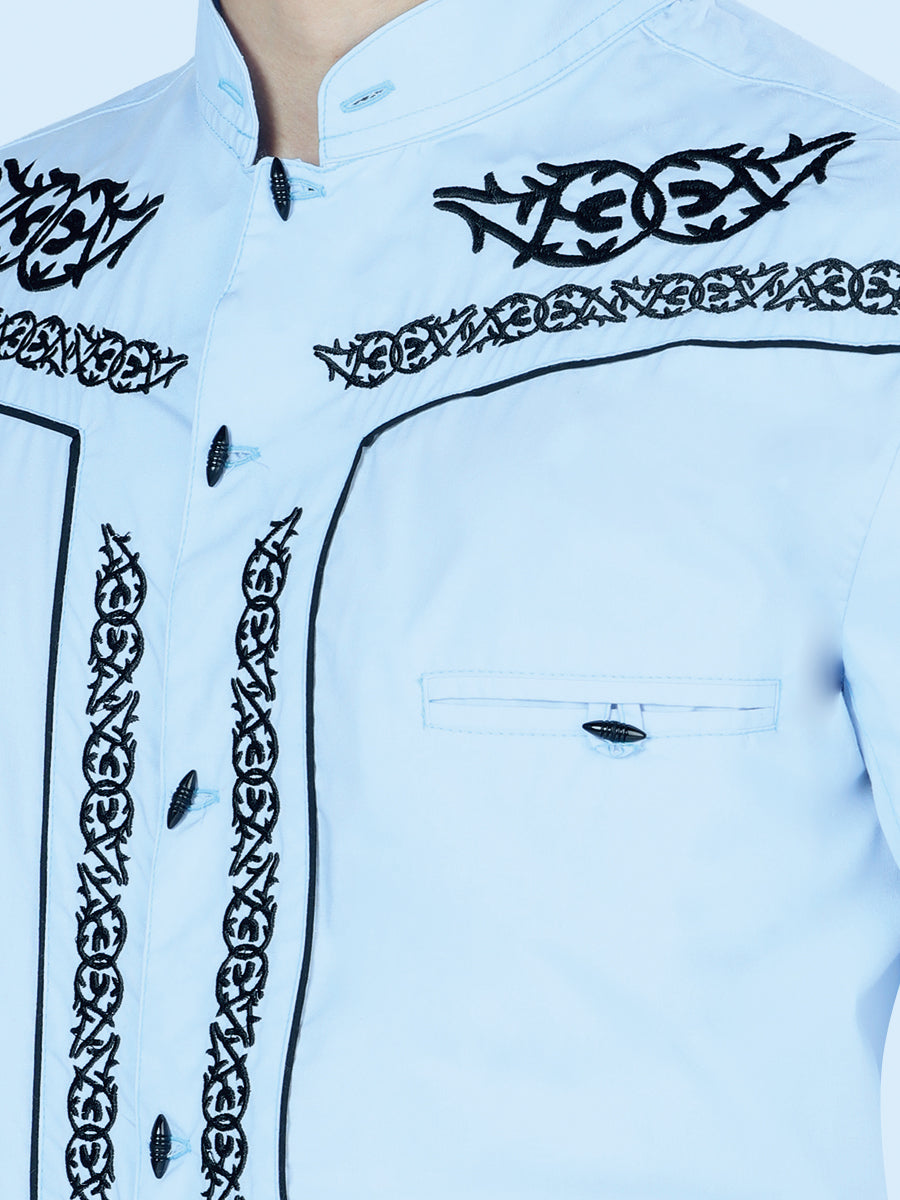 Men's El Señor de los Cielos Charro Embroidery Shirt, Blue/Black, 40785