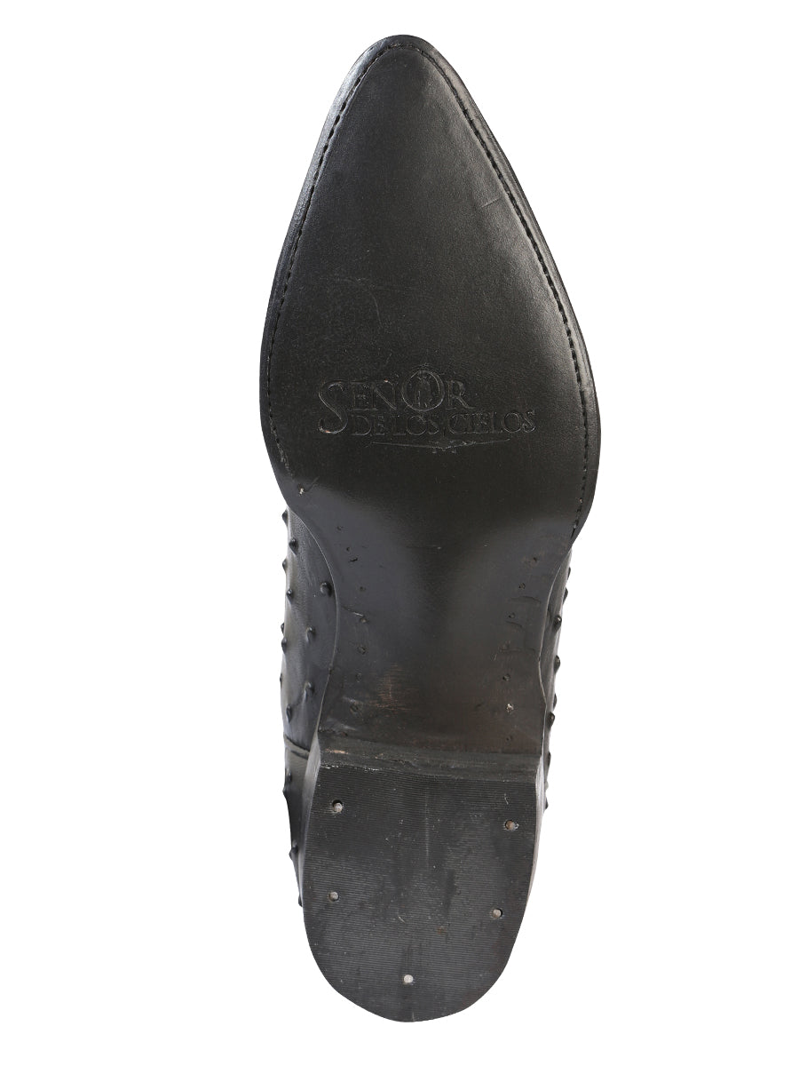 The Lord of the Heavens Men's Western Boots - Imitation Ostrich Leather - Black 40836