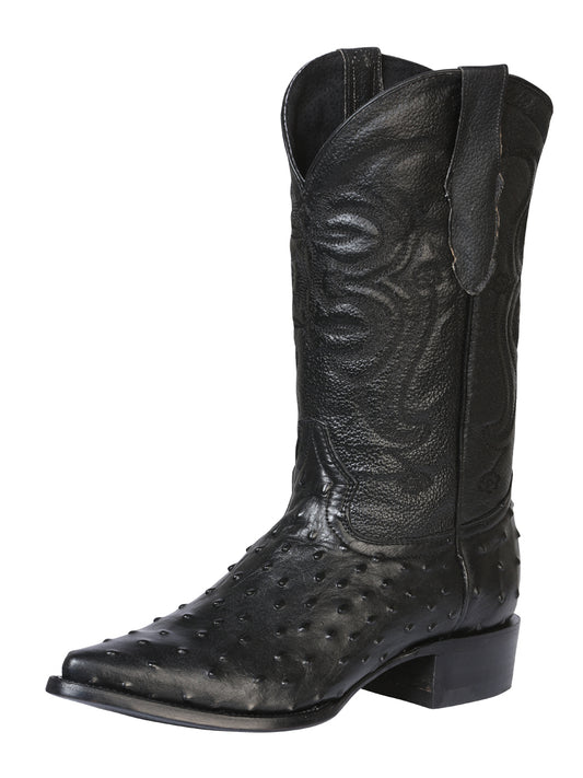 The Lord of the Heavens Men's Western Boots - Imitation Ostrich Leather - Black 40836