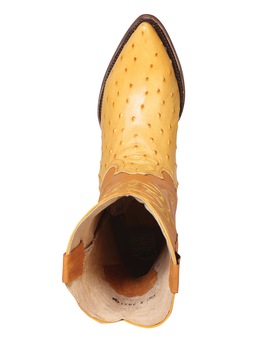 The Lord of the Heavens Men's Western Boot - Ostrich Print Leather - Butter 40837