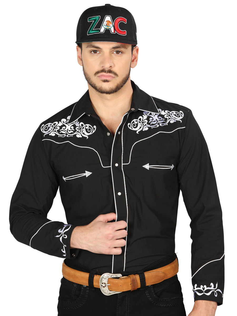 El General Embroidered Western Shirt Black/White 40987