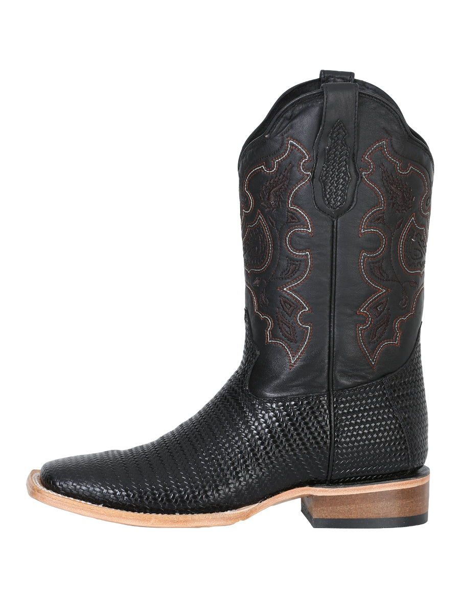 El General Men's Rodeo Boot - Embossed Woven Leather - Black 41790