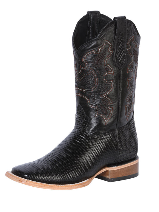 El General Men's Rodeo Boot - Embossed Woven Leather - Black 41790