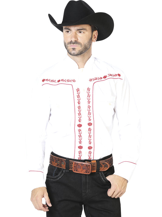 Mens El Señor de los Cielos Charro Embroidery Shirt White/Red  42922