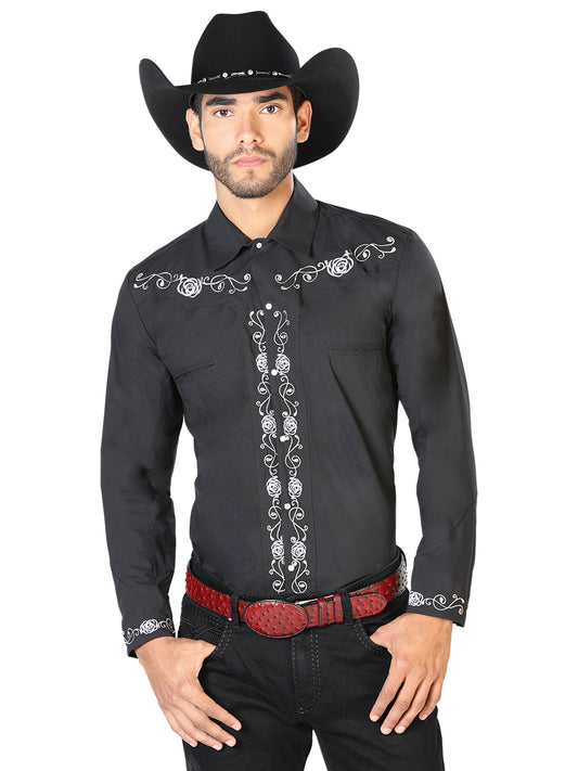 El General Embroidered Western Shirt Black/White 42937