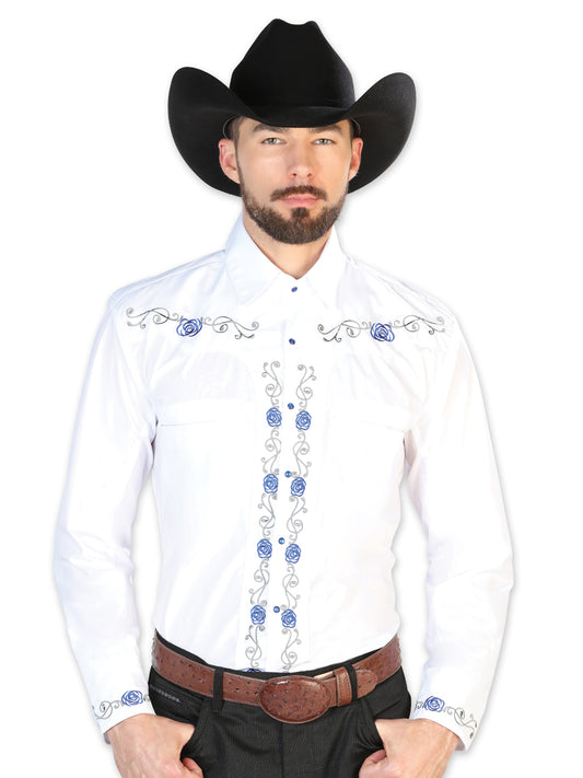 El General Embroidered Western Shirt White/Blue 42938