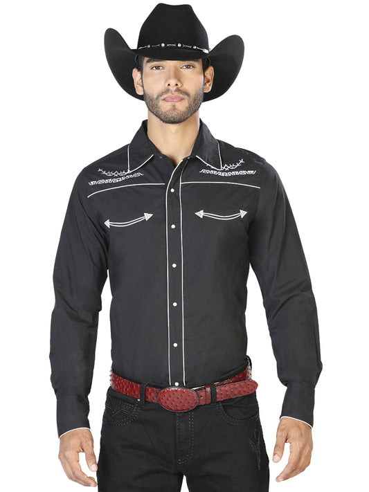El General Embroidered Western Shirt Black/White 42949