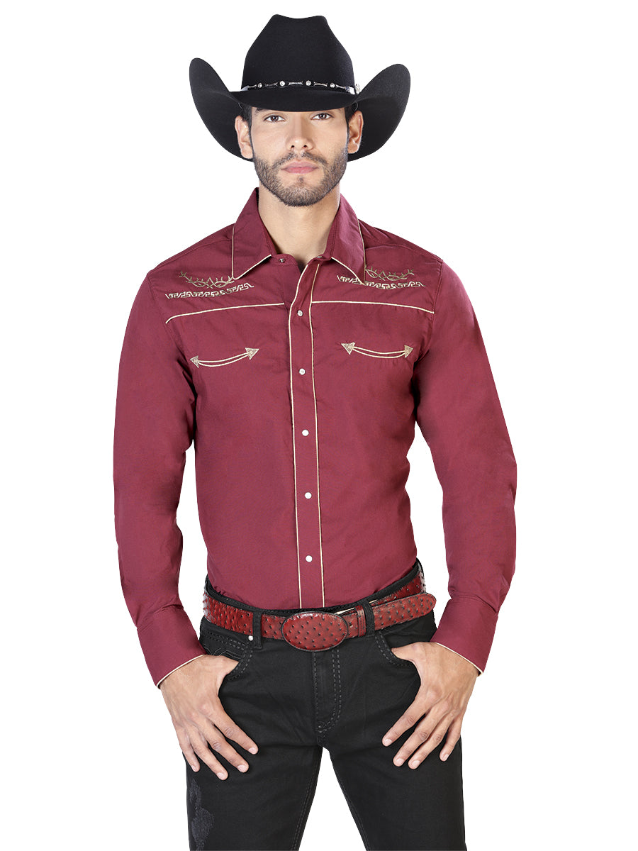 El General Embroidery Western Shirt Burgundy/Gold 42951