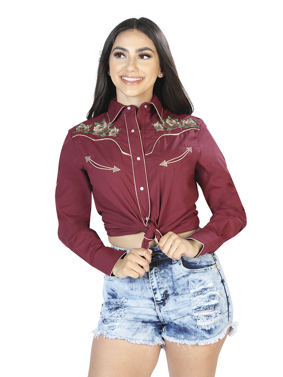 Women's Wine Long Sleeve Western Shirt 42965