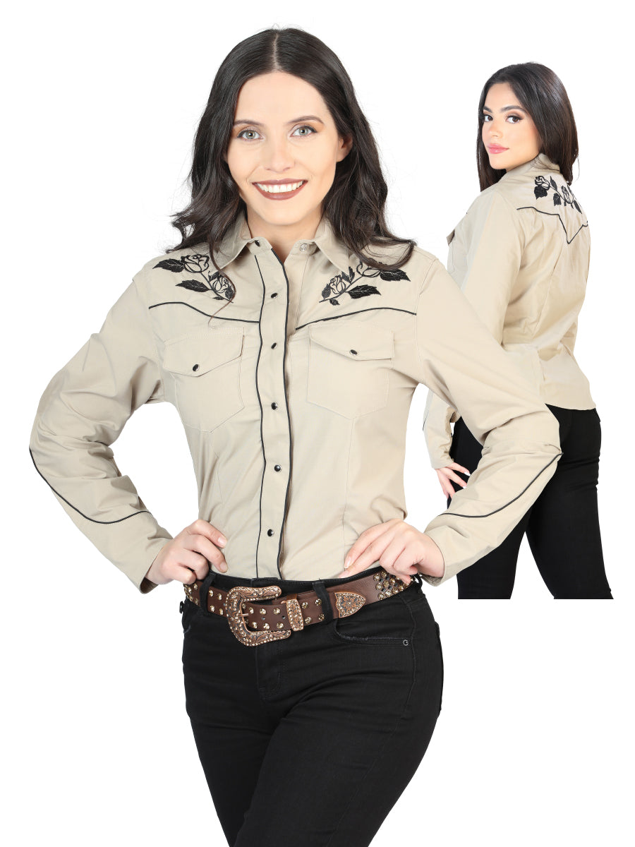Women's Khaki Embroidered Shirt 42969