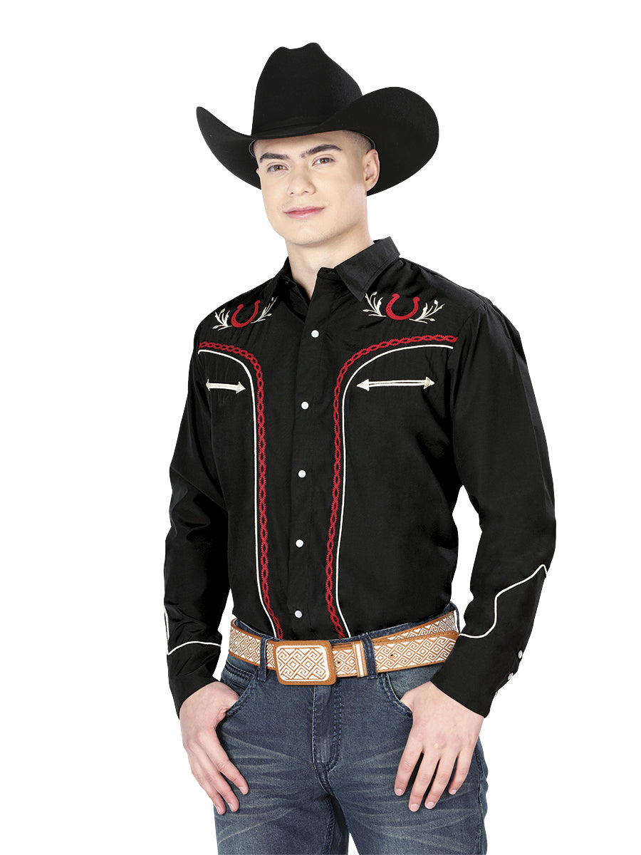 El General Embroidered Western Shirt Black/Red 43293