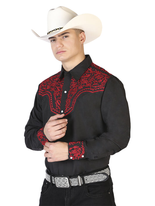 El Señor de los Cielos Embroidered Shirt Black/Red 43301