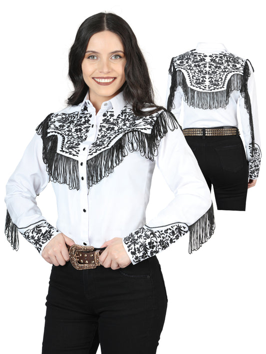 Women's Fringe White Embroidered Western-Style Blouse 44179