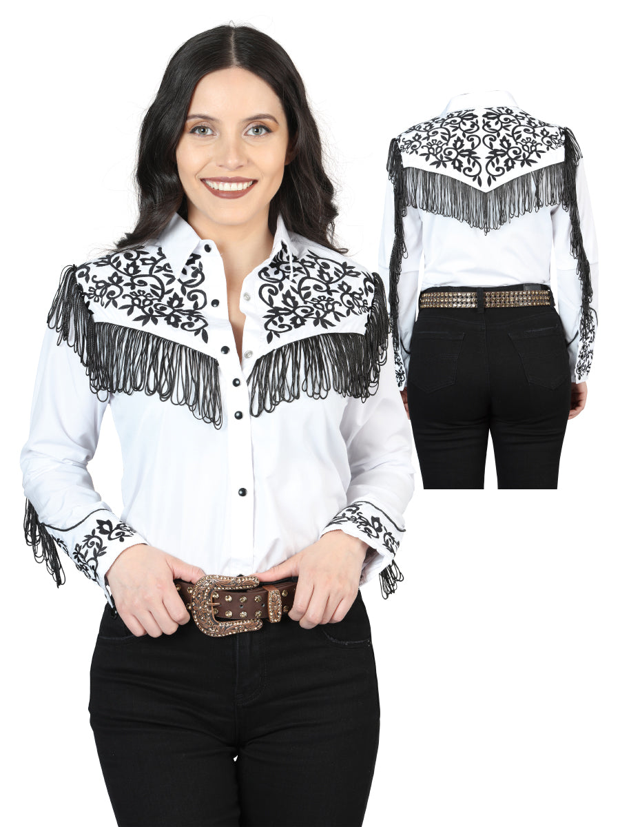 Women's Fringe White Embroidered Western-Style Blouse 44182
