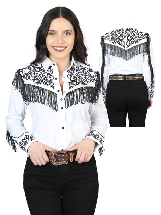 Women's Fringe White Embroidered Western-Style Blouse 44182