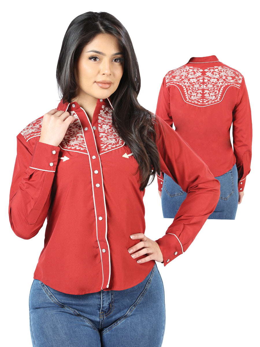Women's Burgundy Embroidered Western-Style Blouse 44184
